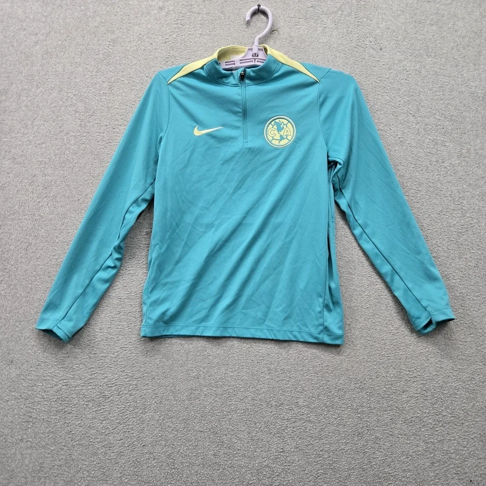 Club America Boy Shirt L Teal Embroidered Nike Carmona Team Logo Quarter
